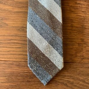 The Tie Bar Unlined Textured Stripe Brown Skinny Tie